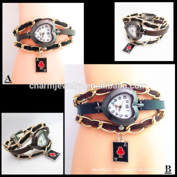 2015 BW006 Lederarmband Schöne Mädchen Armbanduhr Romantische Herzform Armbanduhr Wrap Chain Watch